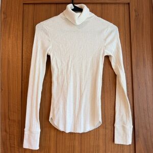 aerie Cream Ribbed Turtleneck Long Sleeve Top
